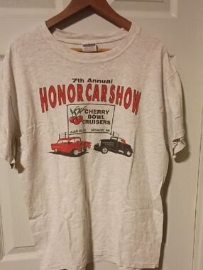 Gildan Cream Short Sleeve Tee with Red & Black Car Show Graphic